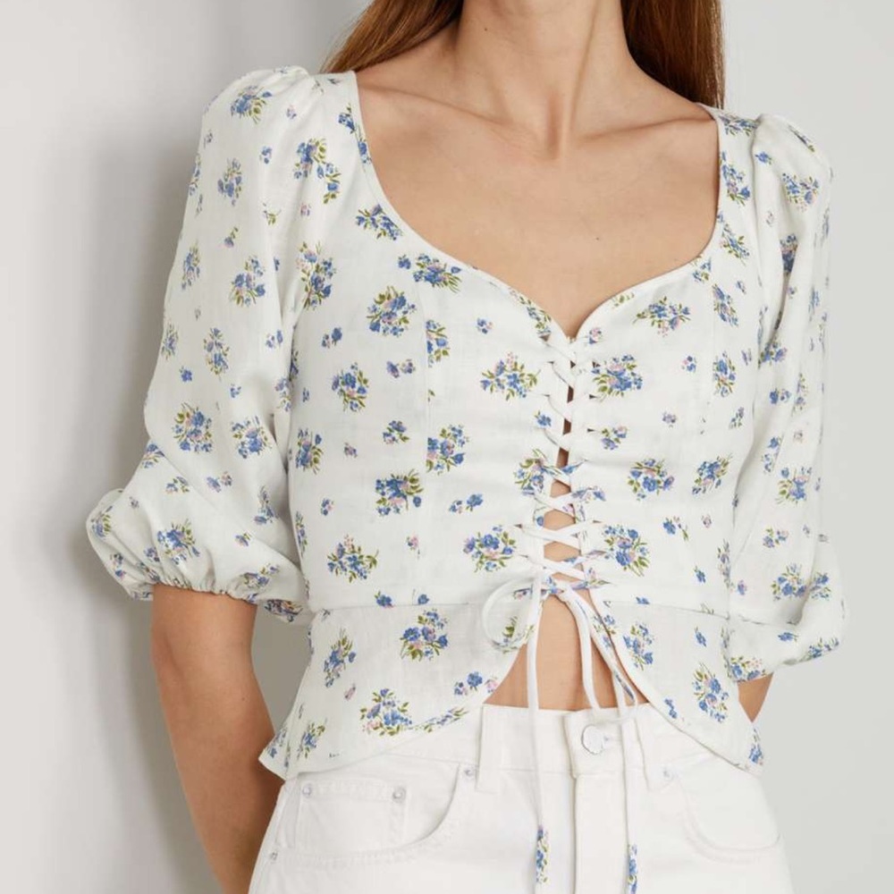 NWT Reformation Barrett Linen Top in Blaire Size 12 Large 10